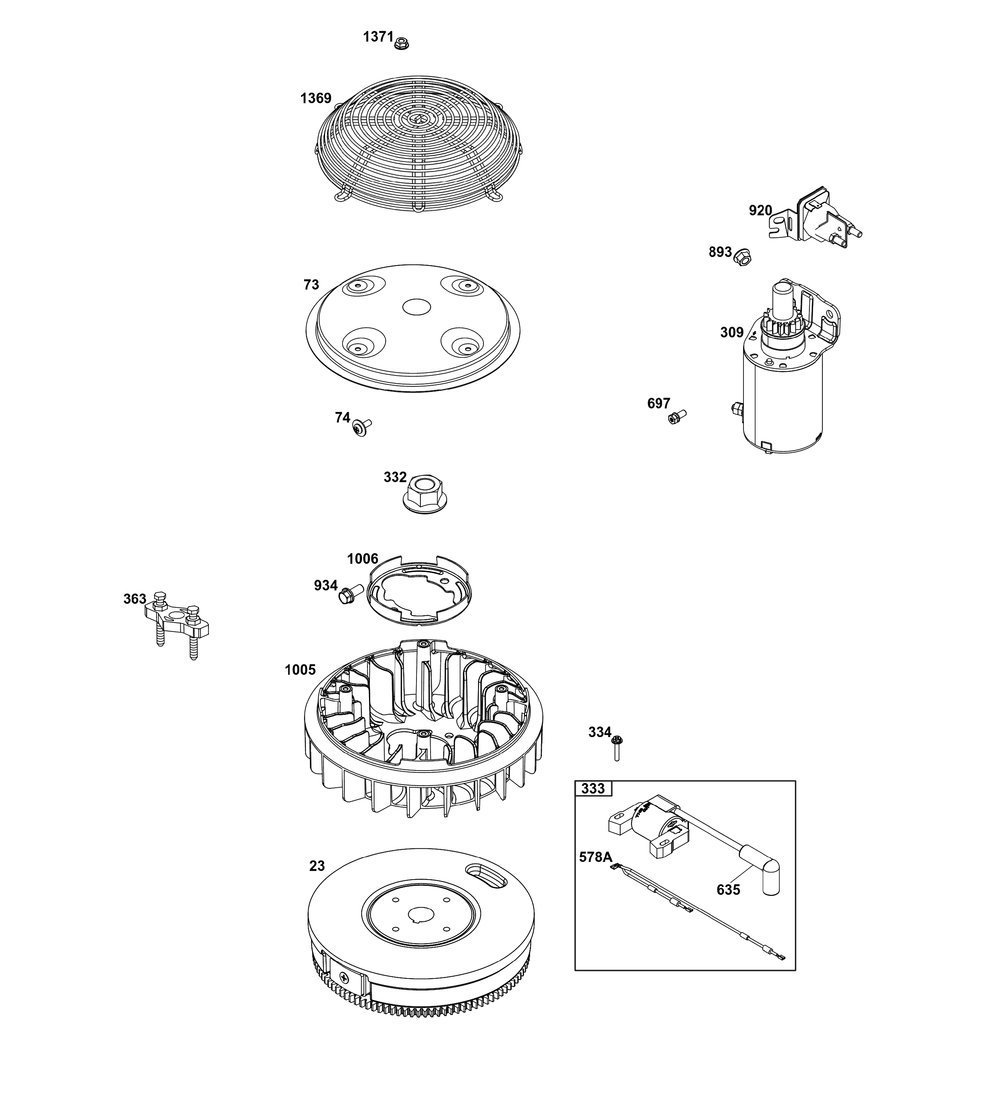 Flywheel/Ignition/Starter Group Diagram and Parts List for 386777-3151-G1 200000 - 399999 Briggs and Stratton Engine